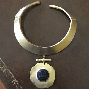 Gold Cuff Pendant Necklace and clip earrings